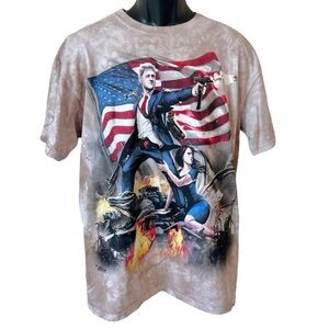 THE MOUNTAIN Bill Clinton - Monica Lewinski BEIGE TIE DYE Graphic T-SHIRT Tee